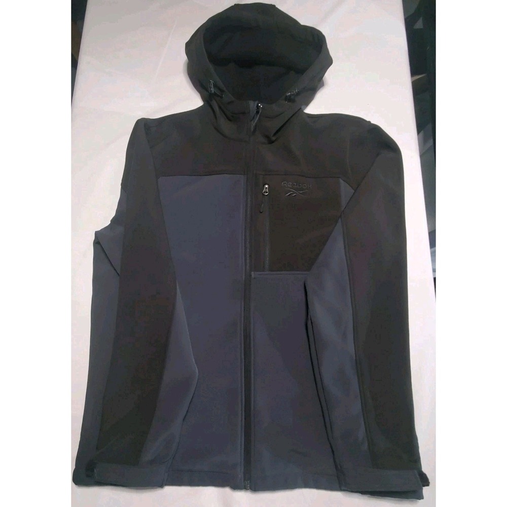 Men's Large Softshell Hooded Jacket Black, Grey -OMRB664 Reebok Full Zip Warm